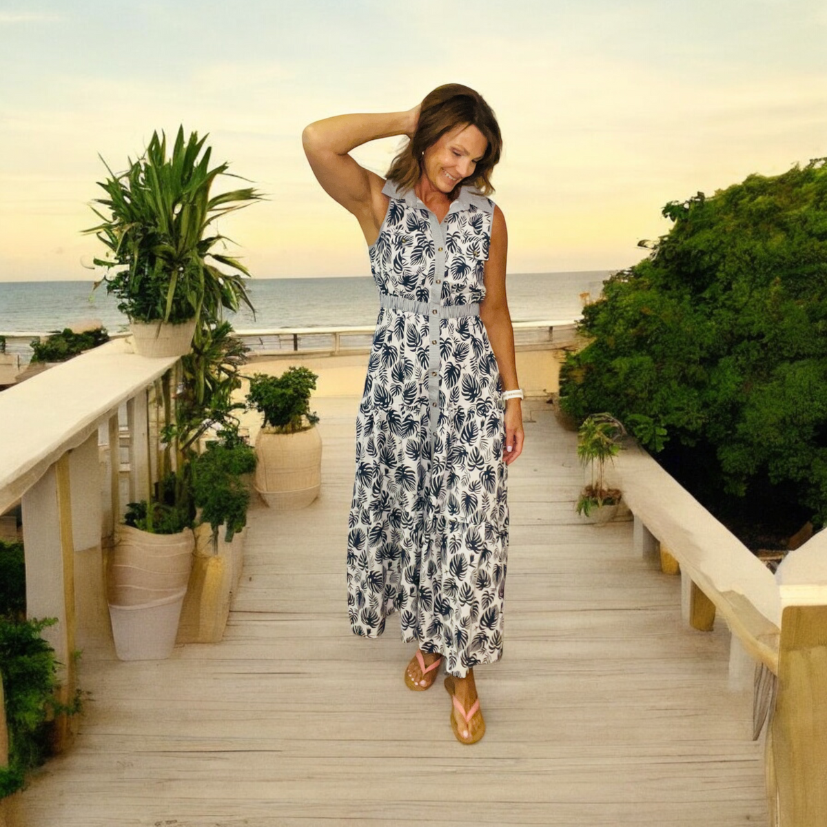 Sleeveless Button Down Printed Maxi