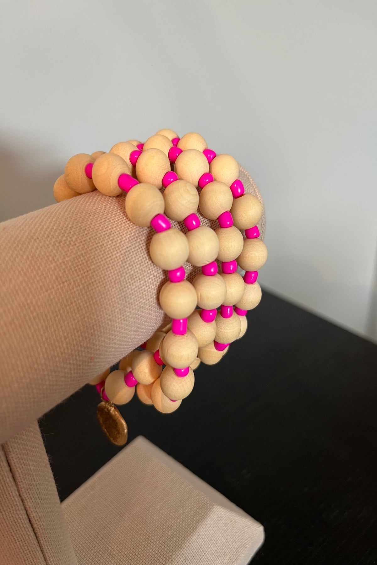 Pink and Neutral Stretch Bracelet