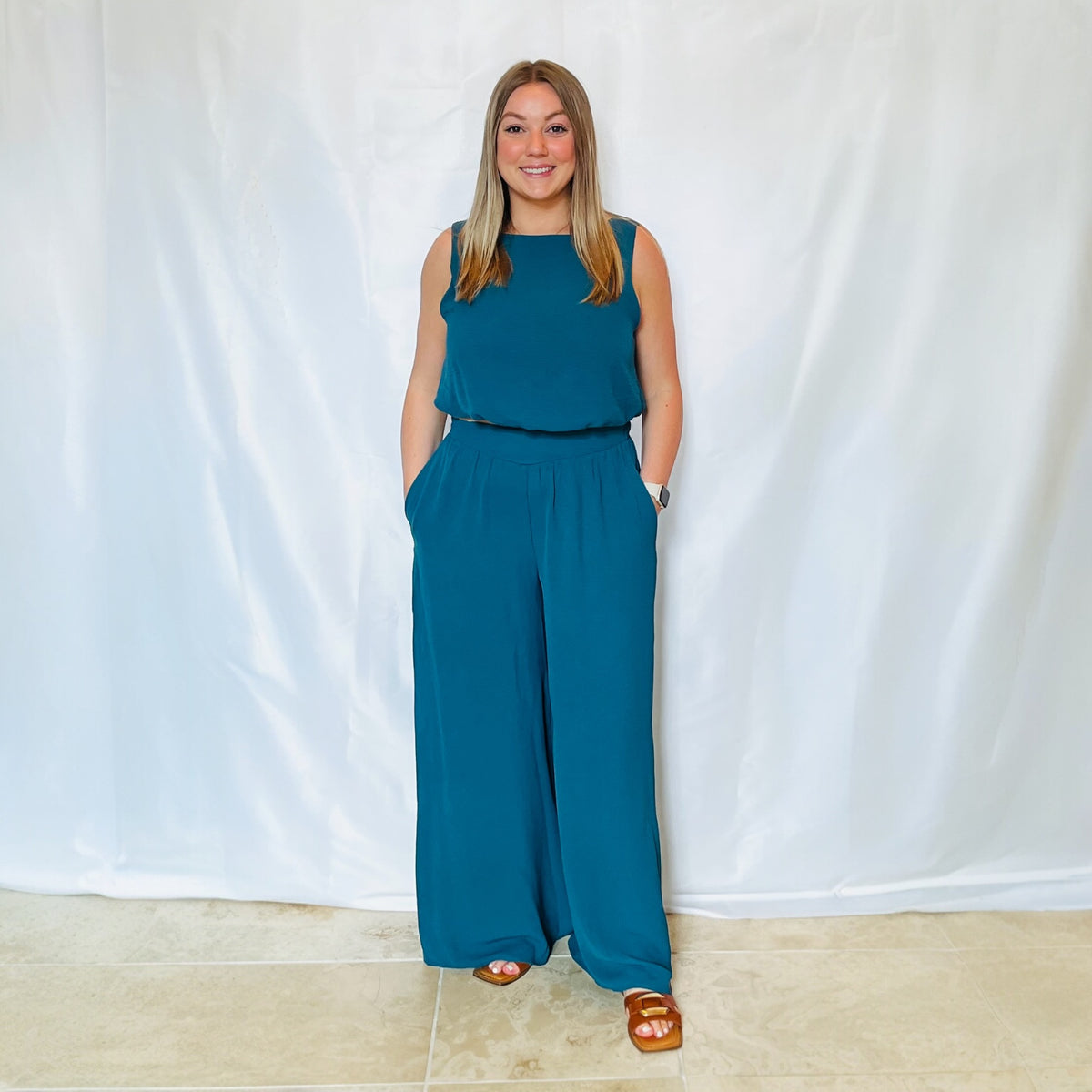 Solid Teal Wide Leg Pant