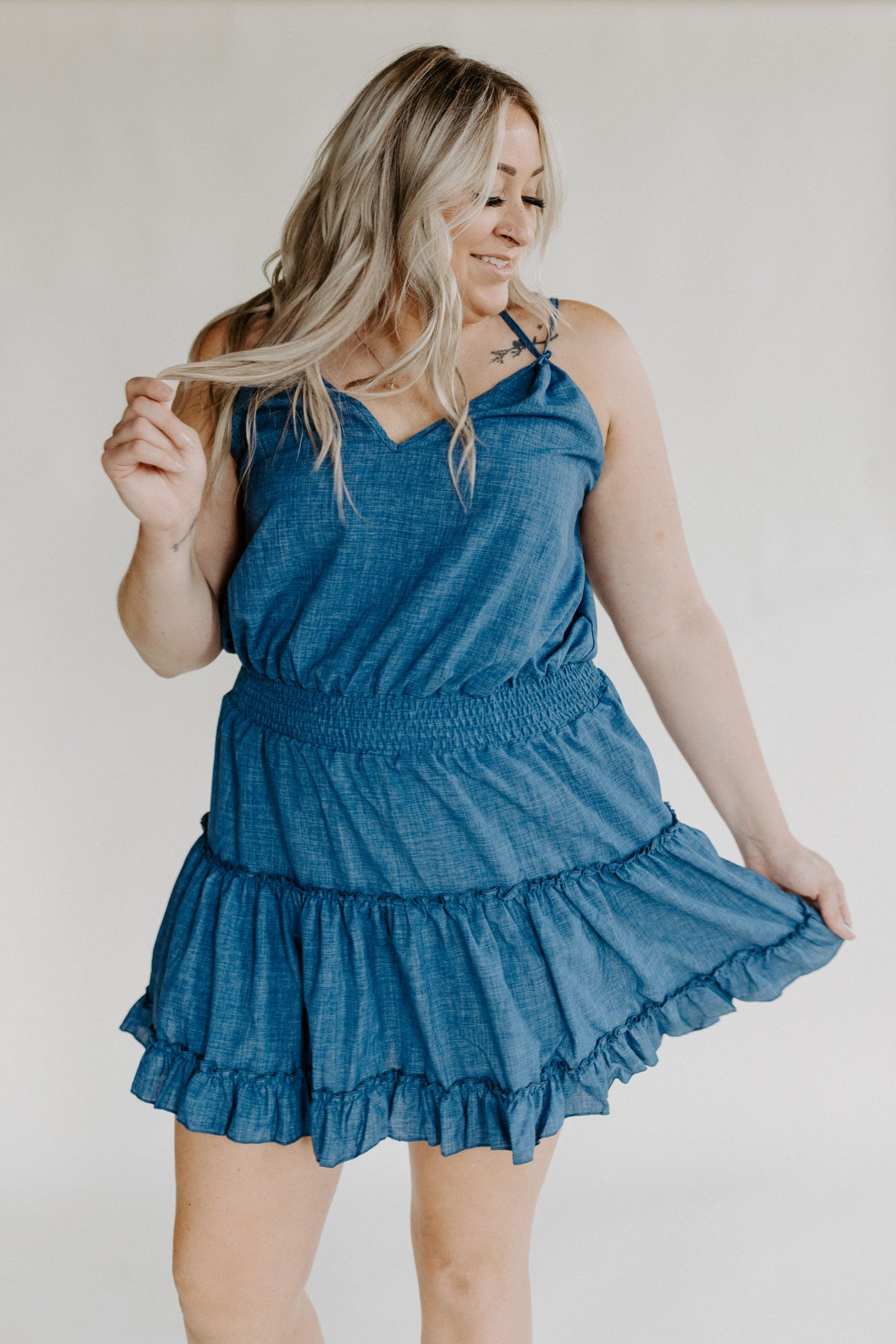 Ruffle Hem Shirred Waist Cami Dress