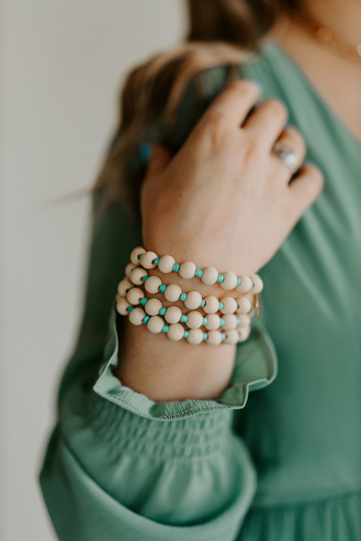 Teal and Neutral Stretch Bracelet